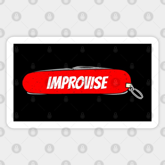 Improvise Red Army Pocket Knife Fun Tool Cut Blade Elements for People who Explore and Extend known Borders of Confort Zone. Improvise it and solve Challenges. Sticker by Olloway